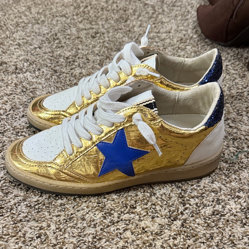 ShuShop Gold and Blue Star Sneakers
